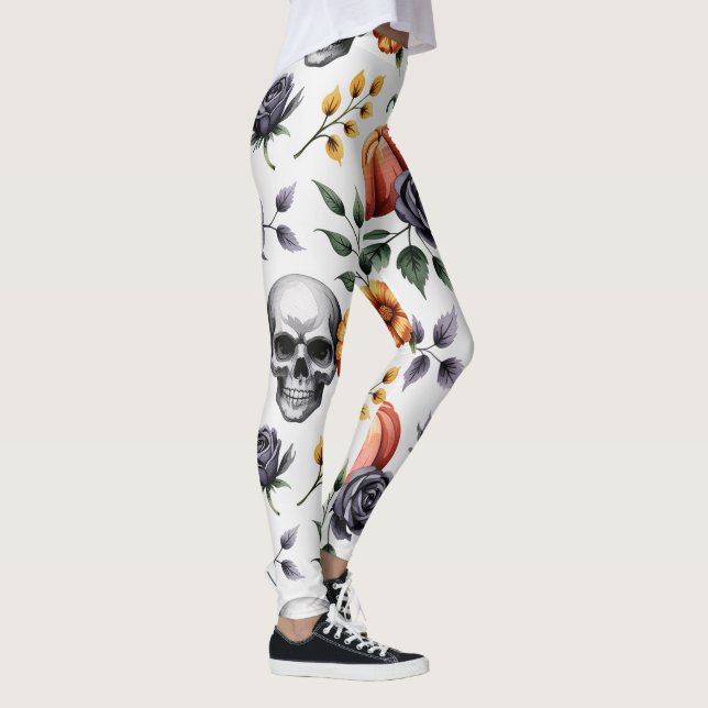 Autumn Floral Halloween Pattern Leggings (Right)
