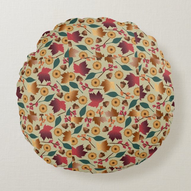  Autumn Floral Harvest Pattern Decorative Round  Cushion (Front)