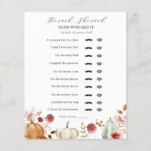 Autumn Floral He Said, She Said Bridal Shower Game