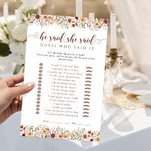Autumn Floral He said She said Bridal Shower Game