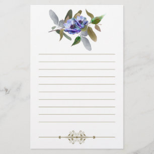 Autumn Floral in Olive and Lavender Lined Stationery