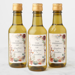 Autumn Floral Ivory Boho Fall Wedding Mini Wine Label