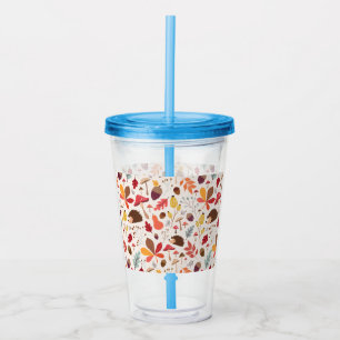 Autumn Floral Leaves and Hedgehog Pattern Acrylic Tumbler