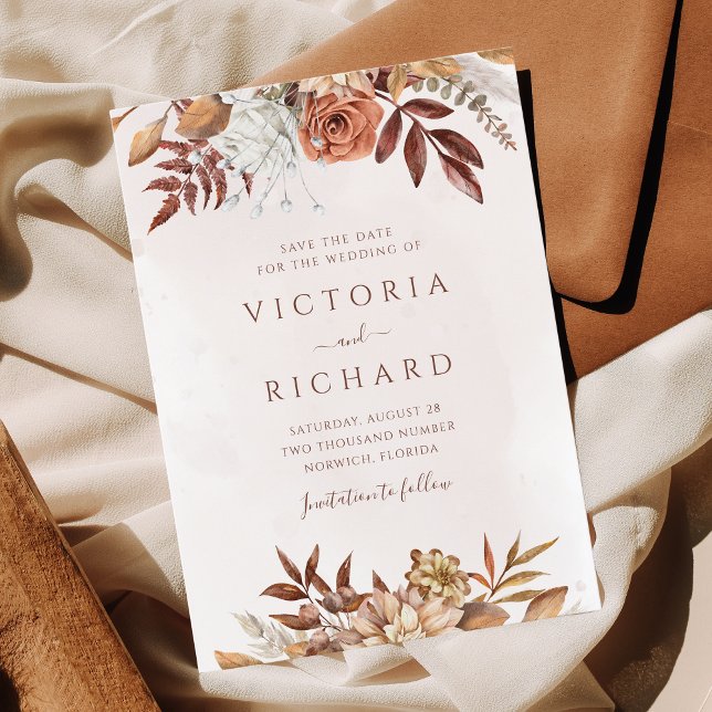 Autumn Floral Leaves Botanical Rustic Save The Date (Creator Uploaded)