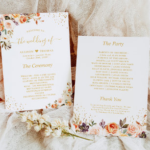 Autumn Floral Leaves Gold Confetti Wedding Program Programme