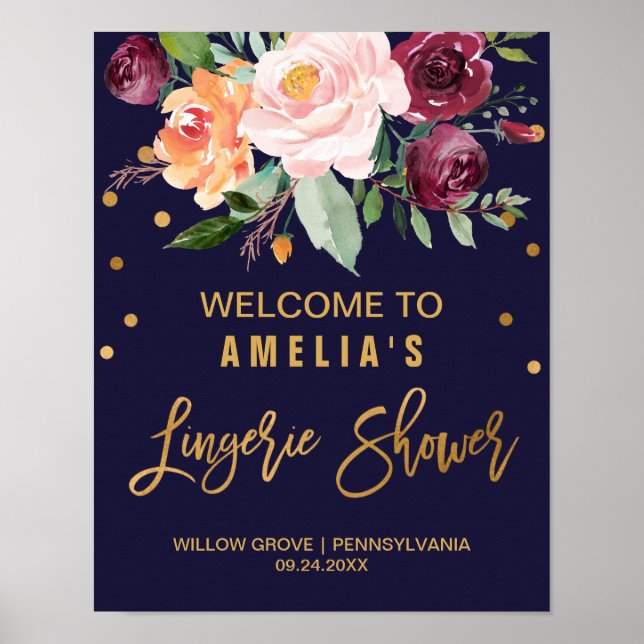 Autumn Floral Lingerie Shower Welcome Poster (Front)