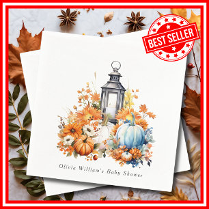 Autumn Floral Little Pumpkin Baby Shower Elegant Napkin