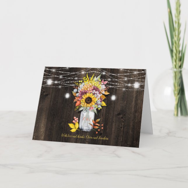 Autumn Floral Mason Jar String Lights Thank You Holiday Card (Front)