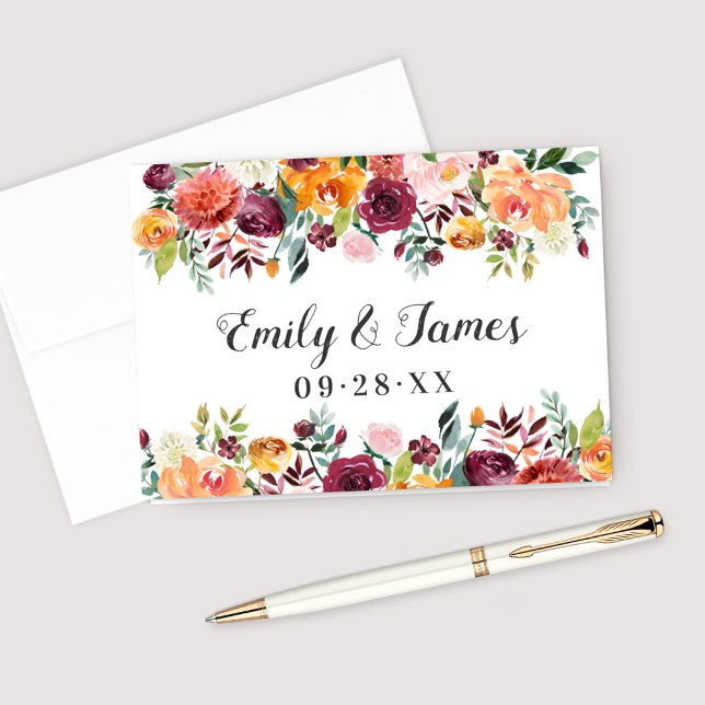 Autumn Floral Monogram Wedding Thank You Card (Creator Uploaded)