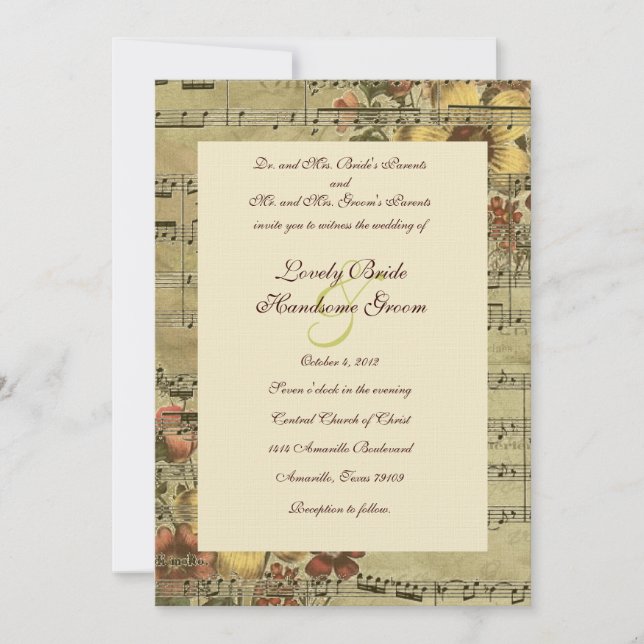 Autumn Floral Music Wedding Invitation (Front)