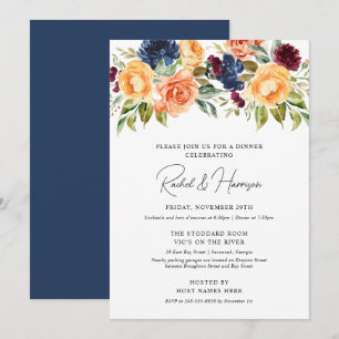 Autumn Floral Navy Wedding Rehearsal Dinner Invitation