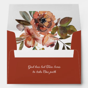 Autumn Floral Orange Pink Inspirational Wedding Envelope