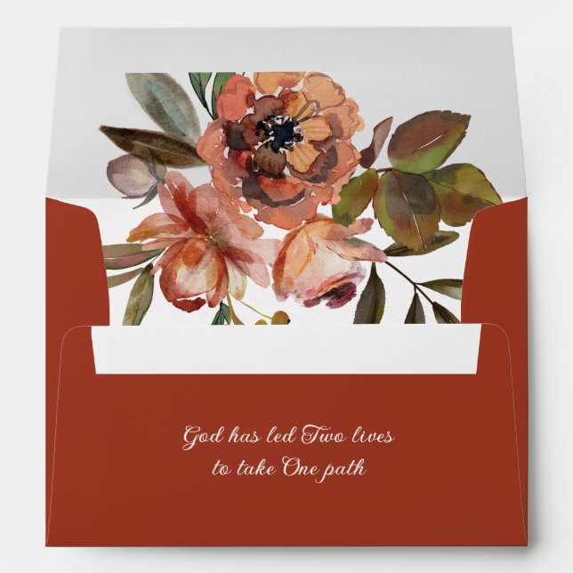 Autumn Floral Orange Pink Inspirational Wedding Envelope (Back (Bottom))