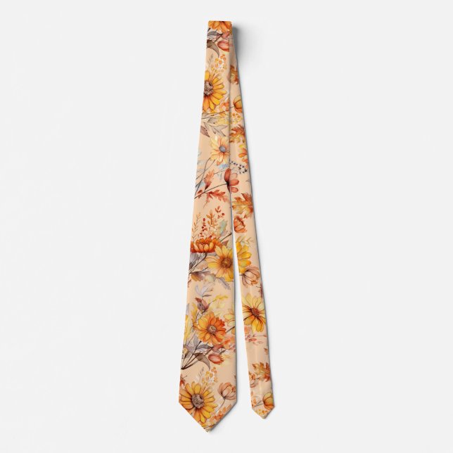Autumn Floral Pattern B01 L Orange BG Tie (Front)