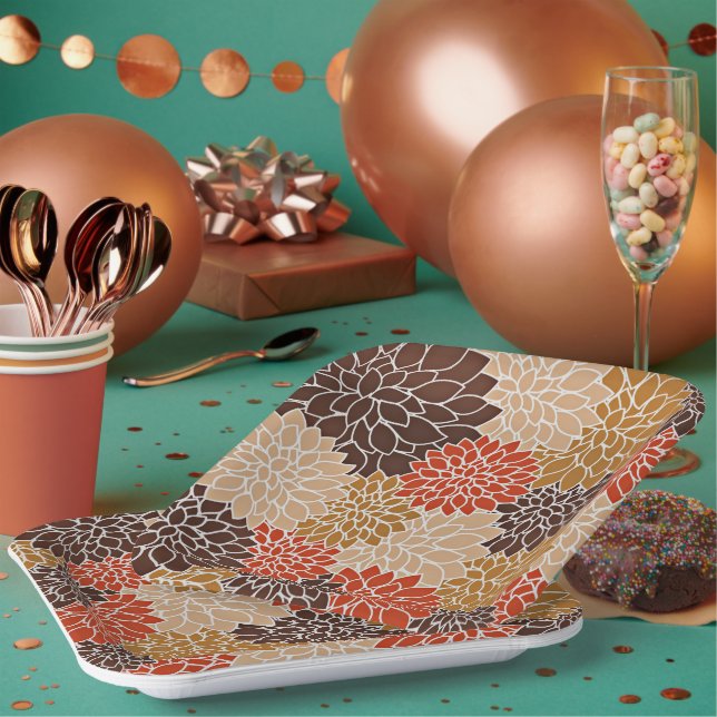 Autumn floral pattern paper plate (Multi)