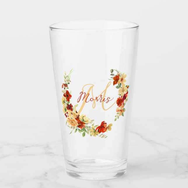 Autumn floral personalised glass (Front)
