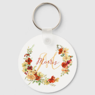 Autumn floral personalised  key ring