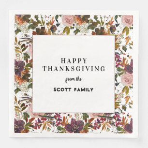 Autumn Floral Personalised Thanksgiving Dinner Napkin