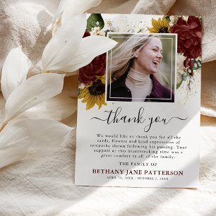 Autumn Floral Photo Memorial Thank You Card