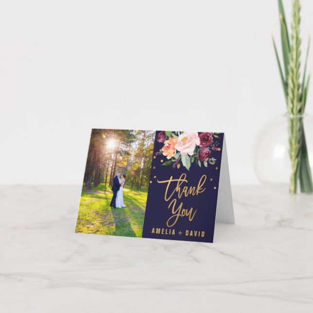Autumn Floral Photo Thank You Card (Front)