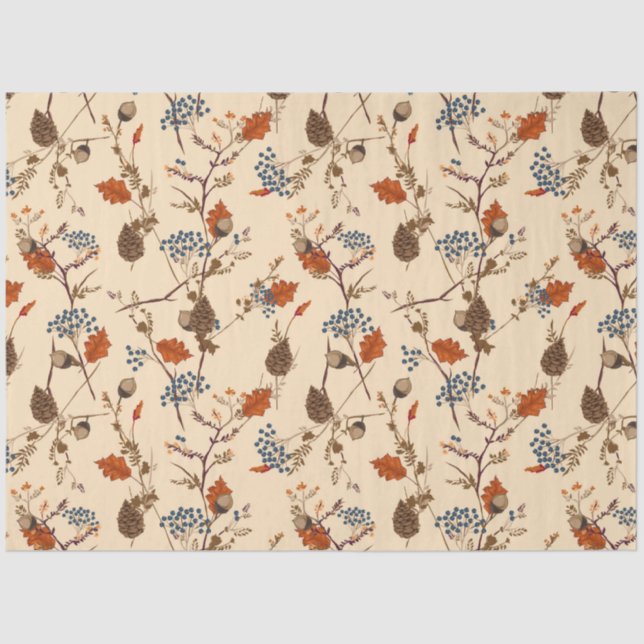 Autumn Floral Pinecone Gift Wrapping Tissue Paper (Front)