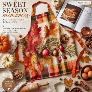 Autumn Floral & Plaid Fall Season Apron