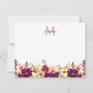 Autumn Floral Plum Floral Watercolor Monogram Card