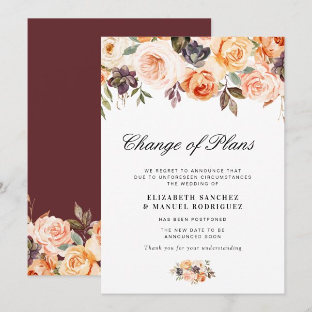 autumn floral postponed wedding card (Front/Back)