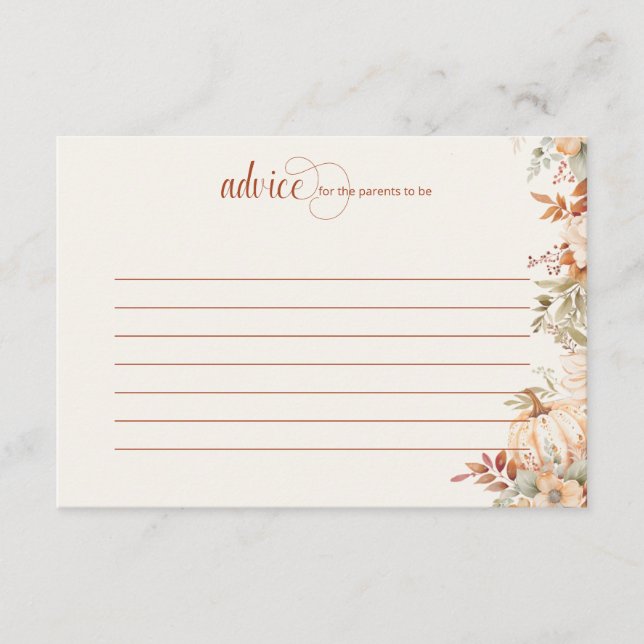 Autumn Floral Pumpkin Baby Shower  Advice Card (Front)