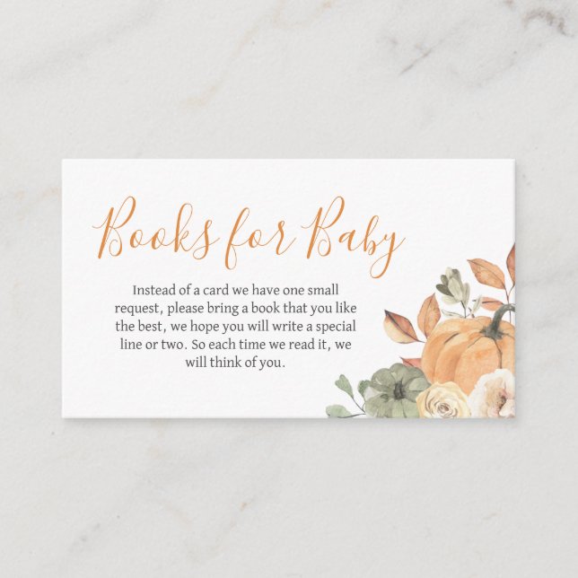 Autumn Floral Pumpkin Baby Shower Books for Baby Enclosure Card (Front)