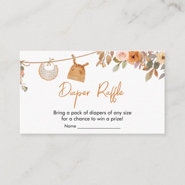 Autumn Floral Pumpkin Baby Shower Diaper Raffle Enclosure Card (Front)