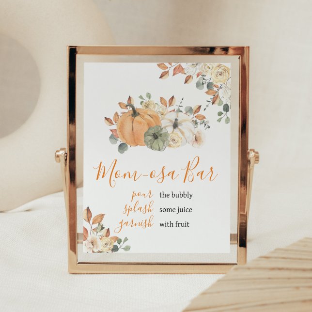 Autumn Floral Pumpkin Baby Shower Mum Osa Bar Poster (Autumn Pumpkin Baby Shower Mom Osa Bar Sign)