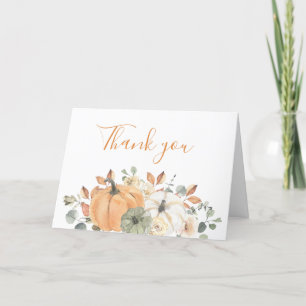 Autumn Floral Pumpkin Baby Shower Thank you Card