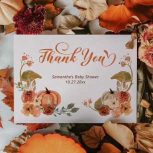 Autumn Floral Pumpkin Baby Shower  Thank You Card