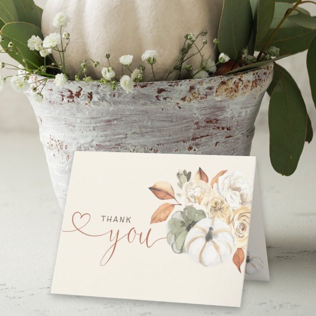 Autumn Floral Pumpkin Baby Shower Thank You Card (Little pumpkin is on the way autumn themed baby shower folded thank you is perfect for your guests.)