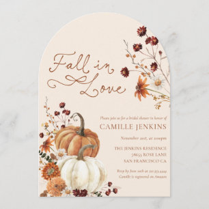 Autumn Floral Pumpkin Bridal Shower Arched Invitation