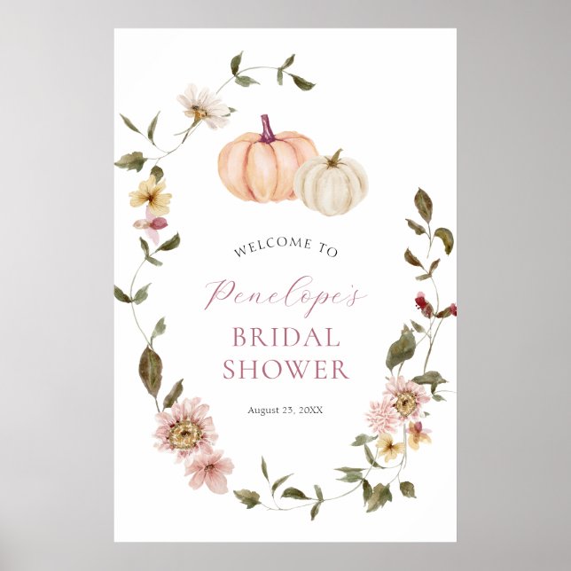 Autumn Floral Pumpkin Bridal Shower Poster (Front)