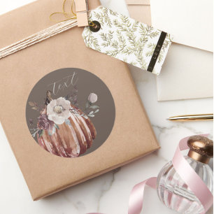 Autumn floral pumpkin brown, terracotta, plumb  classic round sticker