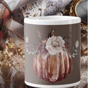 Autumn floral pumpkin brown, terracotta, plumb large coffee mug