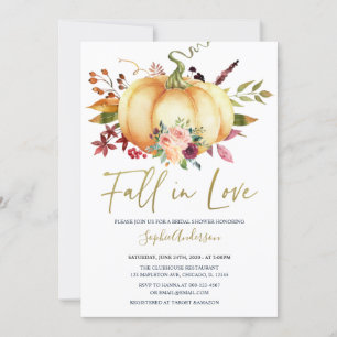 Autumn Floral Pumpkin Fall in Love Bridal Shower Invitation