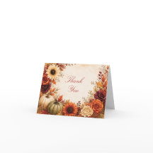 Autumn Floral Pumpkin Folded Thank You Card
