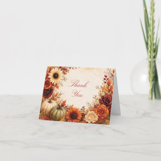 Autumn Floral Pumpkin Folded Thank You Card