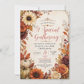Autumn Floral Pumpkin Invitation 