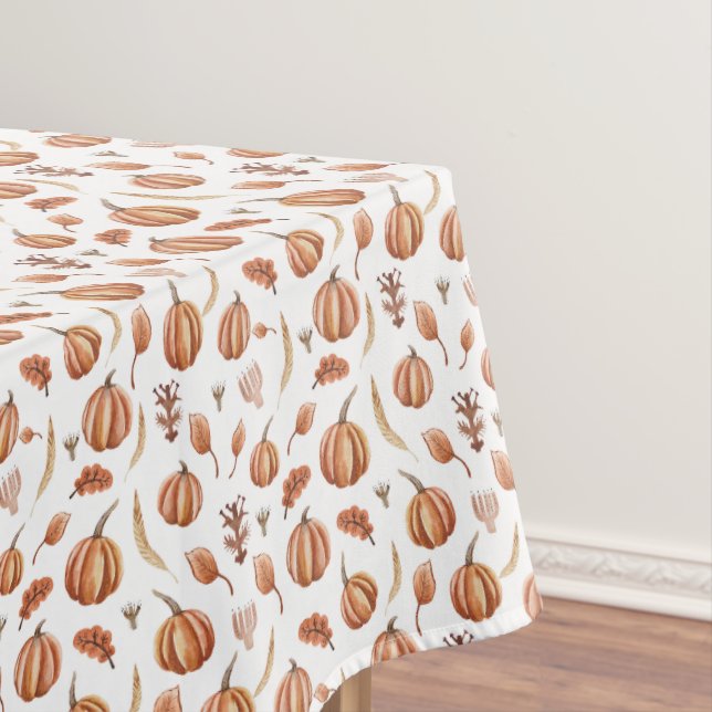 Autumn Floral Pumpkin Pattern Thanksgiving Tablecloth (In Situ)