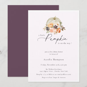 Autumn Floral Pumpkin Purple Baby Shower Invitation