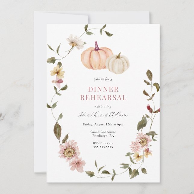Autumn Floral Pumpkin Rehearsal Dinner Invitation (Front)