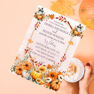 Autumn Floral Pumpkin Scrip Wedding Invitation