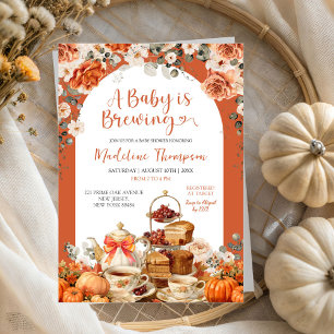 Autumn Floral Pumpkin Tea Party Baby Shower Invitation
