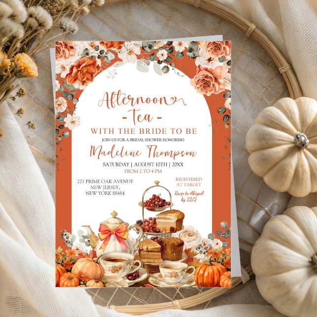 Autumn Floral Pumpkin Tea Party Bridal Shower Invitation (Creator Uploaded)