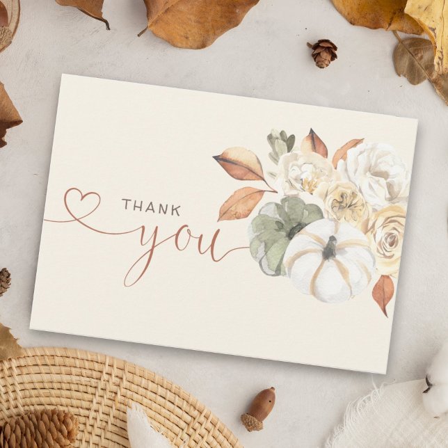 Autumn Floral Pumpkin Thank You (Little pumpkin is on the way autumn themed baby shower thank you is perfect for your guests.)